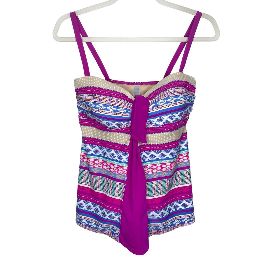 Tropical Escape Striped Tankini Swim Tie Tank Top Purple Size 8 Bathing Suit